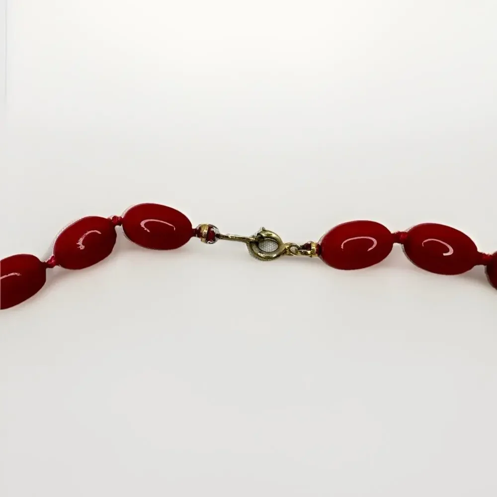 VTG Marked Trifari Red Beaded Necklace Retro Stamped Bounding Pooh Ariel Tiki